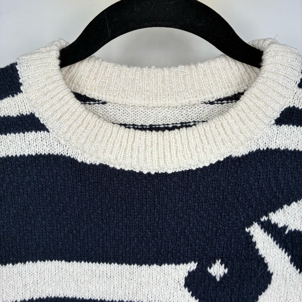 Anthropologie Maeve Crewneck Fish Motif Sweater Vest Cream Blue Large Sardine - Picture 8 of 13